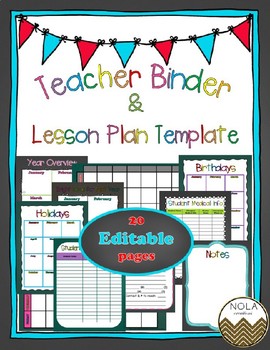 Preview of Rainbow Chalk Teacher Binder/ Lesson Plan Template- EDITABLE