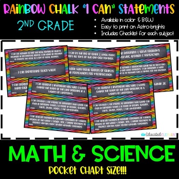 Preview of Rainbow Chalk Theme  "I Can" Statements - Math & Science- 2nd grade