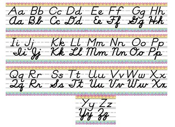 Rainbow Chevron Bright Neon Themed cursive and print alphabet strip