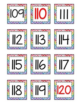 Rainbow Chevron Number Cards 1 to 120 FREEBIE by Live Love and Teach