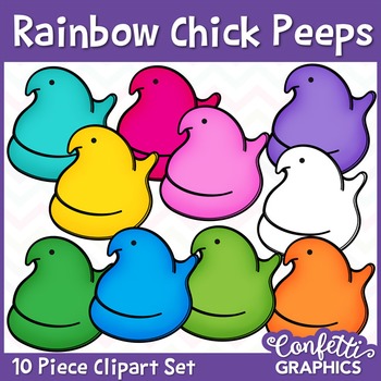 Preview of Rainbow Chick Peeps Clipart Set 10 Piece Easter Counting Confetti Graphics