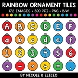 Rainbow Christmas Ornament Letter and Number Tiles Clipart