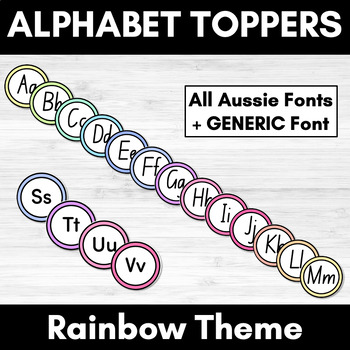Preview of Rainbow Classroom Decor - Alphabet Toppers - All Aussie Fonts
