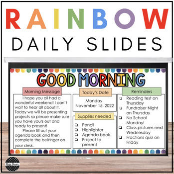 Preview of Rainbow Classroom Decor  | Editable Google Slides | Daily Slides | Daily Agenda