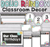 Rainbow Classroom Decor - Posters-Name Plate-Note Cards-Ta