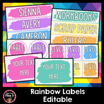 Preview of Rainbow Classroom Labels Editable