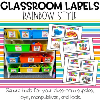Preview of Rainbow Classroom Supply Labels With Real Photos