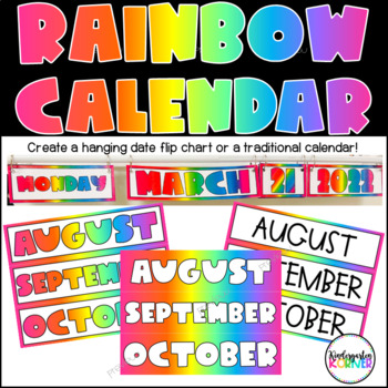 Preview of Rainbow Flip Calendar | Classroom Theme Décor | Hanging Date Bulletin Board