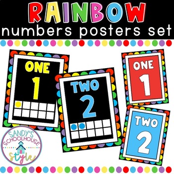 Preview of Rainbow Classroom Theme Numbers Posters Set