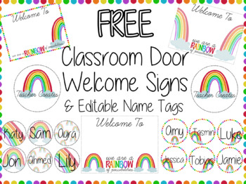 Preview of Rainbow Classroom Welcome Sign with Editable Name Tags