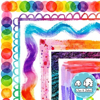 Preview of Rainbow Clipart Page Borders - Sketchy, Scallop, Watercolor Clip Art Frames