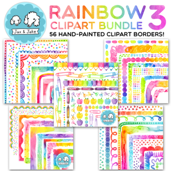 Preview of Rainbow Clipart Bundle 3 - 56 Rainbow Watercolor Clip Art Page Borders
