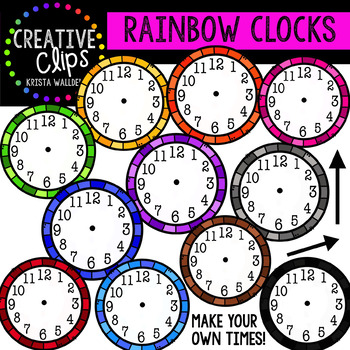Preview of Rainbow Clock Clipart {Creative Clips Clipart}