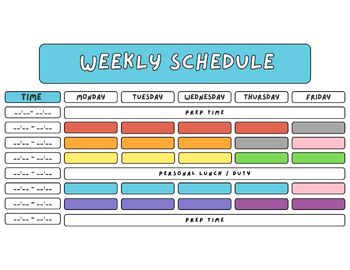 Preview of Rainbow Color-Coded Weekly Class Schedule Template: Organize Your Week with Vibr