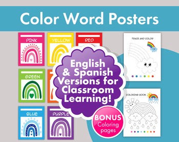 Preview of Rainbow Color Posters Set: English and Spanish Versions - Color Posters Bundle