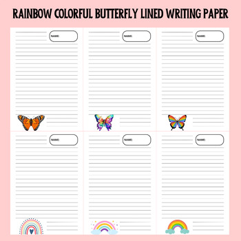 Preview of Rainbow Colorful Butterfly Themed Lined Writing Paper