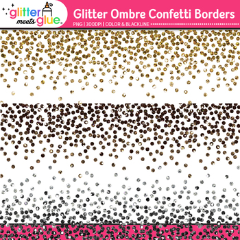 Glitter Confetti Borders Clip Art. Gold Glitter Frames. Gold 