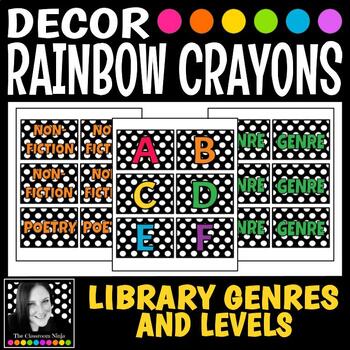 Rainbow Crayons Classroom Decor Editable Library Levels and Genre Labels