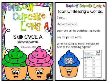 Preview of Rainbow Cupcake Long A CVCe Words Fast Finisher Phonics Long Vowel Center
