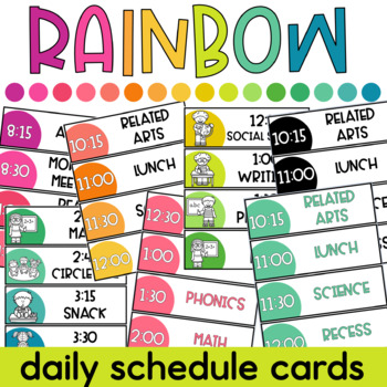 Preview of Rainbow Daily Schedule Cards with Moveable Images Editable Text | Rainbow Decor
