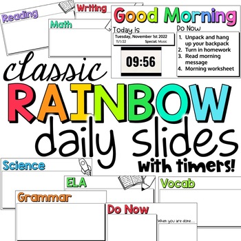 Preview of Rainbow Daily Slides with Timers | 500+ Simple Everyday Slides with Timers