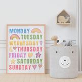 Rainbow Days of the Week, Playroom Educational Poster, Rai