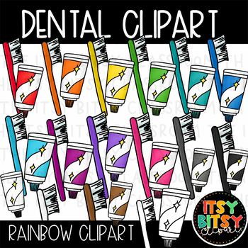 Preview of Rainbow Dental Themed Clipart Matching Toothpaste and Toothbrushes