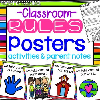 Preview of Rainbow Design Classroom Rules for Preschool, Pre-K, and Kindergarten