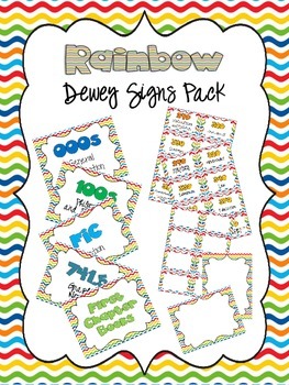 Rainbow Dewey Signs Pack by ATBOT The Book Bug | TPT
