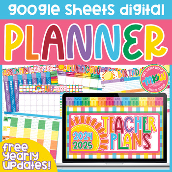 Preview of Rainbow Digital Teacher Planner | Google Sheets | Free Updates