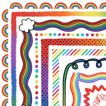 Preview of Rainbow Doodle Clipart Borders, Colorful Clip Art Frames PNG