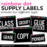 Classroom Supply Labels - Bright Rainbow Dot EDITABLE Blac