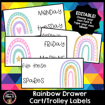 Preview of Rainbow Drawer Cart/Trolley Labels EDITABLE