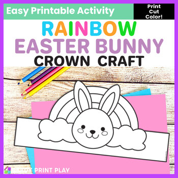 Preview of Rainbow Easter Bunny Hat Craft Printable | Preschool Headband Coloring Activity