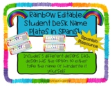 Rainbow Editable Student Desk Name Plates in Spanish