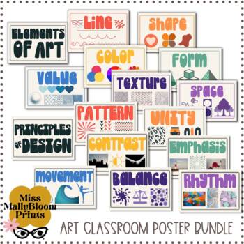 Preview of Rainbow Elements of Art Classroom Decor Bundle,Principles of Design Poster Set