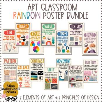 Preview of Rainbow Elements of Art Classroom Decor Bundle,Principles of Design Posters
