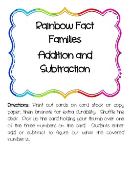 Preview of Rainbow Fact Families Addition and Subtraction