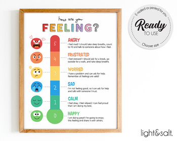 Preview of Rainbow Feelings thermometer poster, Feelings poster, self regulation