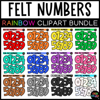Preview of Rainbow Felt Numbers Clipart Bundle