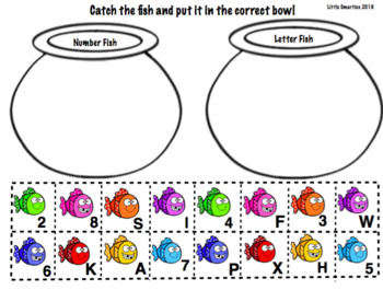 Preview of Rainbow Fish Bowl Letter and Number Sort