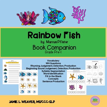 Rainbow Fish Activities Book Companion by The Speech Connection | TPT