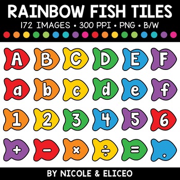Preview of Rainbow Fish Letter & Number Tiles Clipart 1 + FREE Blacklines - Commercial Uses