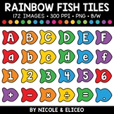 Rainbow Fish Letter & Number Tiles Clipart 1 + FREE Blackl