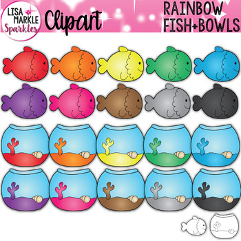 Preview of Fish and Fishbowl Clipart Rainbow Colors