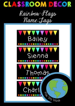 Preview of CLASSROOM DECOR - Name Tags (Rainbow Flags) EDITABLE
