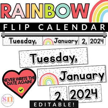 Preview of Rainbow Classroom Decor | Flip Calendar | Hanging Calendar | Date Flip Cards