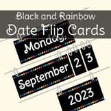 Date Flip Cards Display - Black and Rainbow Classroom Theme