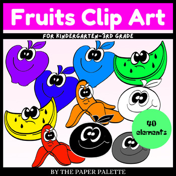 Preview of Rainbow Fruits Clip art for kids Apple Watermelon Banana Orange