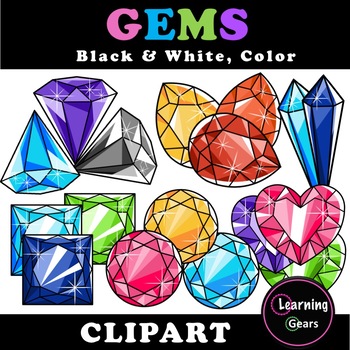 Preview of Rainbow Jewels & Gems Clipart - Black & White, Color, Grayscale